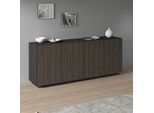 Sideboard HOME AFFAIRE "Vega Sideboard,Kommode,200 cm", schwarz (anthrazit matt, canneté dunkel), B:200cm H:86cm T:43cm, Sideboards, Sideboard, mit 4 Türen,Fronten mit Rillen-Optik