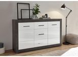 Sideboard HOME AFFAIRE "Etero", grau (schwarz concret, weiß mdf hochglanz, applikation schwarz concret), B:164cm H:97cm T:42cm, Sideboards, Sideboard, Breite 164 cm