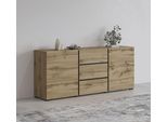 Sideboard OTTO HOME "Cross, Breite 150 cm, moderne grifflose Kommode, 2Türen/3 Schubkästen", wotan eiche, B:150cm H:68cm T:40cm, Sideboards, Sideboard, Schubladenkommode mit viel Stauraum, Einlegeböden verstellbar