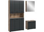 Badezimmer-Set WELLTIME, nox oak nb, sschwarz matt, B:165cm H:185cm T:30cm, Holzwerkstoff, MDF, Kastenmöbel-Sets, Florenz, Badkombination 3-tlg., Nox Oak NB, Mehrzweckschrank