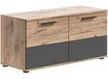 Sitzbank HOME AFFAIRE "Riga, Breite 90 cm, 2 Türen mit Softclose, 2 Einlegeböden, 4 Fächer", grau (nox oak nb, basalt grau nb), B:90cm H:45cm T:37cm, FSC-zertifizierter Holzwerkstoff, Sitzbänke, Sitzbank, Rillenfräsung, Bank, Schuhbank, Garderobenbank, Dielenbank