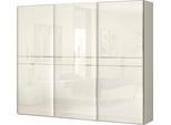 Schwebetürenschrank OTTO HOME "Piano, FSC-zertifiziert, mit Einlegeböden und Kleiderstangen", beige (beige hochglanz), B:272cm H:224cm T:61cm, Holzwerkstoff, Schränke, Schwebetürenschrank, UV lackiert, hochglänzend, mit Soft-Close Funktion, in beige oder weiß