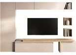 Wohnwand HOME AFFAIRE "Infinity, 7tlg. Breite 300 cm, moderne Mediawand", beige (cashmere, eiche cadiz nb), B:300cm H:186cm T:40cm, Kastenmöbel-Sets, Wohnwand, T-Boden, Würfel-Elem., Hochschr., Hängeschr.kl./gr., Würfelregal Set)