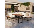 Dining-Loungeset Gianna Holz Outdoorstoff/Metall +Abdeckung
