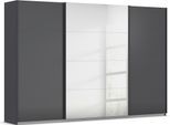 Schwebetürenschrank OTTO HOME "Kleiderschrank Kleiderschränke Schrank Garderobe AGORDO mit Glasfront", grau (graumetallic, glas basalt), B:315cm H:210cm T:62cm, Holzwerkstoff, Schränke, Schwebetürenschrank, durchdachte Innenausstattung, in 4 Breiten und 2 Höhen MADE IN GERMANY
