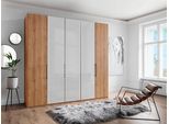 Falttürenschrank WIEMANN "Monaco", braun (bianco, eiche, nachbildung, glas weiß), B:246,3cm H:216cm T:58cm, Floatglas, Holzwerkstoff, Schränke, Falttürenschrank, mit Teil-Glasfront sowie hochwertige Beschläge