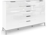 Schubkastenkommode RAUCH "Kommode Türkommode Sideboard Kombikommode FLIPP mit Glasfront", weiß (alpinweiß, glas kristallweiß), B:160cm H:110cm T:42cm, Holzwerkstoff, Sideboards, Schubkastenkommode, 2-türig, 5 Schubladen, Soft-Close, Oberboden und Front Glas, 2 Breiten
