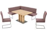 Essgruppe K+W KOMFORT & WOHNEN "Santos III", rosa (rose), B:158cm H:86cm T:205cm, Sitzmöbel-Sets, Essgruppe, gepolsterte Eckbank und Stühle, langer Schenkel rechts oder links