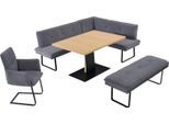 Essgruppe K+W KOMFORT & WOHNEN "Giacomo III", grau, Flachgewebe Aquaclean 910, Ansteckplatte, Langer Schenkel links, Sitzmöbel-Sets, Essgruppe, wahlweise links oder rechts langer Schenkel 207cm, Freischwingersessel