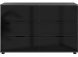 Schubkastenkommode WIMEX "Barcelona", schwarz (graphit, glas schwarz), B:130cm H:83cm T:41cm, Holzwerkstoff, Sideboards, Schubkastenkommode, mit Glaselementen auf den Schubkästen