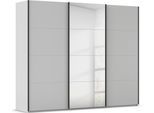 Schwebetürenschrank RAUCH "Kleiderschrank Schrank Garderobe Schlafzimmerschrank SCALE-FYRA", grau (seidengrau, griffleisten schwarz), B:271cm H:223cm T:68cm, Holzwerkstoff, Schränke, Schwebetürenschrank, edle viergeteilte Türen mit Spiegel und vielen Farben MADE IN GERMANY