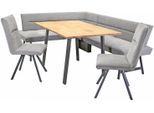 Eckbankgruppe OTTO HOME "Sava", grau (hellgrau, hellgrau aulla 85, schwarz), B:211cm H:84cm T:170cm, 100% rPES, Sitzmöbel-Sets, Eckbankgruppe, Eckbank mit Wellenfederung im Sitz, Tisch Massiv Eiche