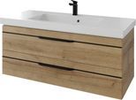 Waschtisch SAPHIR "Serie Balto Mineralmarmor-Waschtisch mit Unterschrank, 123 cm breit", braun (riviera eiche quer nachbildung, riviera eiche quer nachbildung), B:123cm H:55,6cm T:50,8cm, Waschtische, Waschtisch, Waschplatz mit 2 Schubladen, Badschrank in verschiedenen Ausführungen