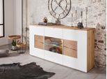 Sideboard VOGL MÖBELFABRIK, beige (altholzeiche, weiß), B:180cm H:90cm T:40cm, Sideboards, Sideboard, Breite 180 cm mit Hirnholzelement