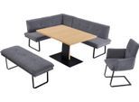 Essgruppe K+W KOMFORT & WOHNEN "Giacomo III", grau, Flachgewebe Aquaclean 910, Ansteckplatte, Langer Schenkel rechts, Sitzmöbel-Sets, Essgruppe, wahlweise links oder rechts langer Schenkel 207cm, Freischwingersessel