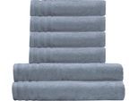 Handtuch Set KLEINE WOLKE "Royal, 6 Stück (4 Handtücher 50/100 cm + 2 Duschtücher 70/140 cm)", blau (stahlblau), 6 Stk., Frottier, Frottier, Obermaterial: 100% Baumwolle, Handtuch-Sets, Handtuch Set, Uni Farben, mit Bordüre, weich, in verschiedenen Sets erhältlich