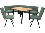 Eckbankgruppe OTTO HOME "Sava", grün (hellgrün, hellgrün neve 34, schwarz), B:211cm H:84cm T:170cm, 100% PES, Sitzmöbel-Sets, Eckbankgruppe, Eckbank mit Wellenfederung im Sitz, Tisch Massiv Eiche