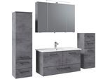 Badmöbel-Set SAPHIR "Quickset 945 4-teilig, Keramik-Waschtisch mit LED-Spiegelschrank", grau (oxid dunkelgrau quer), Kastenmöbel-Sets, Badmöbel-Set, Unterschrank, Midischrank, 7 Türen, 5 Schubladen, inkl. Türdämpfer