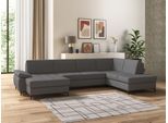 Wohnlandschaft DOMO COLLECTION "Capelo, komfortabel, klare Linien zeichnen dieses Design aus, U-Form", grau (dunkelgrau), B:348cm H:84cm T:204cm, 100% Polyester, Sofas, Wohnlandschaft, mit Armteilverstellung, wahlweise mit Bettfunktion, Federkern