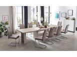 Essgruppe HELA "Lia, 11tlg. Sitzgruppe, Extra viel Platz", braun (sandeiche, beige, beige, chrom), Microfaser VINTAGE, Einlegeplatte, Sandeiche / Beige, Holzwerkstoff, Sitzmöbel-Sets, Essgruppe, Ausziebar 160 - 300 cm