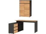 Büromöbel-Set GERMANIA "Lissabon", braun (graphit, navarra, eiche, nachbildung), H:120cm T:145cm, Arbeitsmöbel-Sets, Büromöbel-Set