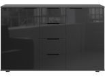 Kombikommode WIMEX "Barcelona", schwarz (graphit, glas schwarz), B:130cm H:83cm T:41cm, Holzwerkstoff, Sideboards, Kombikommode, mit Glaselementen auf den Türen