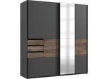 Schwebetürenschrank WIMEX "Bamberg", grau (graphit, flagstaffeiche), B:180cm H:198cm T:65cm, Holzwerkstoff, Schränke, Schwebetürenschrank, inklusive 5 Regalböden und 1 Kleiderstange