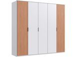 Drehtürenschrank WIMEX "Tunis", weiß (weiß, außentüren akustiklamellen nachbildung artisan eiche nachbildung), B:225cm H:210cm T:58cm, Holzwerkstoff, Schränke, Drehtürenschrank, inklusive Kranzleiste, Türen in Lamellen Optik