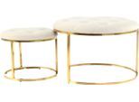 Polstergarnitur KAYOOM "Hocker Becky 825 2er-Set, runde Form, angesagter Retro-Stil", weiß (elfenbein, gold, gold), B:60cm H:41cm T:60cm, Stoffbezug: 50% Polyester 50% Polyurethan / Eisen / Sperrholz, Sitzmöbel-Sets, Polstergarnitur, vielseitig verwendbar, modern, pflegeleicht, runde Form