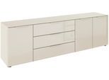 Kombikommode RAUCH "Kommode Türkommode Sideboard Kombikommode FLIPP mit Glasfront", beige (beige, glas beige (champagner)), B:200cm H:60cm T:42cm, Holzwerkstoff, Sideboards, Kombikommode, 3-türig, 3 Schubladen, Soft-Close-Funktion, Oberboden und Front Glas