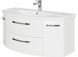 Waschtisch SAPHIR "Serie 4010 Keramik-Waschtisch mit Unterschrank, 120,5 cm breit", weiß (weiß hochglanz, weiß glanz), B:120,5cm H:53,7cm T:48cm, Waschtische, Waschtisch, Waschplatz mit 2 Türen, 2 Schubladen, Badmöbel-Set mit Waschtisch