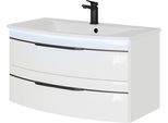 Waschtisch SAPHIR "Serie 7045 Mineralmarmor-Waschtisch und Unterschrank, 91 cm breit", weiß (weiß hochglanz), B:91cm H:50,2cm T:50,1cm, Waschtische, Waschtisch, Waschplatz mit 2 Schubladen, Badmöbel Set mit Waschtisch