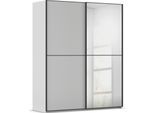 Schwebetürenschrank RAUCH "Kleiderschrank Schrank Garderobe Schlafzimmerschrank SCALE-DUO", grau (seidengrau, griffleisten schwarz), B:181cm H:223cm T:68cm, Holzwerkstoff, Schränke, Schwebetürenschrank, edle zweigeteilte Türen, Spiegel und 3 Zierleisten MADE IN GERMANY