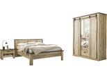 Schlafzimmer-Set HOME AFFAIRE "SHERWOOD", braun (old style hell dekor), B:442cm H:209cm T:213cm, Schlafzimmermöbel-Sets, Schlafzimmer-Set, Liegefläche 140x200cm, Schrank 3-trg. 162cm breit