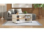 Couchtisch HOME AFFAIRE "Savio Kaffeetisch, 101 cm, in trendigen Farben, modern", weiß (weiß hochglanz folien, weiß hochglanz folien), B:101cm H:47,5cm T:54,5cm, Tische, Couchtisch, mit Ablage, rechteckig, Artisan Eiche, ideal fuer kleine Räume