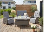 Gartenlounge-Set KONIFERA "Vigo", grau (graubraun, graubraun), Loungeset Vigo, Polyrattan, Sitzmöbel-Sets, Gartenlounge-Set, Polyrattan, Aluminium, verstellbare Rückenlehne und Fußablage