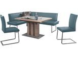 Essgruppe K+W KOMFORT & WOHNEN "Santos III", blau (topas), B:158cm H:86cm T:205cm, Sitzmöbel-Sets, Essgruppe, gepolsterte Eckbank und Stühle, langer Schenkel rechts oder links