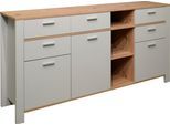 Sideboard MÄUSBACHER "Nele", grau (kreidegrau matt lack, asteiche), B:193cm H:92cm T:44cm, Sideboards, Sideboard, Breite 193 cm