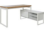 Eckschreibtisch JAHNKE "LOOP", braun (kerneiche, weiß, weiß, kerneiche), B:147,2cm H:76cm T:120cm, Tische, Eckschreibtisch, wechselseitig montierbar