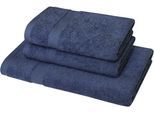 Handtuch Set DYCKHOFF "Planet", blau (marine), 3 Stk., Walkfrottier, Walkfrottier, Obermaterial: 100% Baumwolle, Handtuch-Sets, Handtuch Set, 2 Handtücher (50x100cm), 1 Duschtuch (70x140cm)