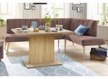 Eckbank EXXPO - SOFA FASHION "Costa, moderne Rückensteppung, bequem und elegant, hoher Holzfuß", braun (hellbraun), B:157cm H:92cm T:245cm, Webvelour: 100% Polyester, Sitzbänke, Eckbank, hochwertig verarbeitet, Frei im Raum stellbar
