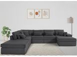 Wohnlandschaft OTTO HOME "Florid U-Form", schwarz, B:360cm H:75cm T:260cm, Baumwollmix (60% Baumwolle/40% Leinen);Struktur fein (100% Polyester);Samtoptik (100% Polyester);Samtvelours (100% Polyester);Struktur (100% Polyester);Struktur recycelt (100% recyceltes Polyester), Sofas, Wohnlandschaft, 6 Teile, bestehend aus Modulen, viele Bezugsqualitäten, auch in Cord