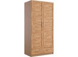 Kleiderschrank OTTO HOME "Sabrina, 97x60x200cm, natürlicher Landhausstil", braun (eiche), B:97cm H:200cm T:60cm, Schränke, Kleiderschrank, teilmassiv, Buche oder Eiche, FSC-zertifiziert, Metallgriffe
