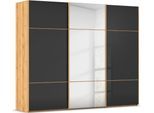 Schwebetürenschrank RAUCH "Kleiderschrank Schrank Garderobe Schlafzimmerschrank SCALE-TRIO", schwarz (asteiche, glas schwarz, griffleisten asteiche), B:271cm H:223cm T:68cm, Holzwerkstoff, Schränke, Schwebetürenschrank, edle dreigeteilte Front mit 2 Zierleisten Spiegel/Glas MADE IN GERMANY