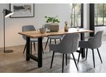 Essgruppe SALESFEVER "Stilvolle Essgruppe", grau (natur, grau, schwarz, grau, schwarz), Cord, 180,90, Massivholz, Metall, Polyester, Sitzmöbel-Sets, Essgruppe, 5-teiliges Massivholz-Set, geölt und doppelt gewachst