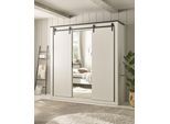 Kleiderschrank HOME AFFAIRE "SHERWOOD Schlafzimmerschrank mit Spiegel Wäscheschrank", weiß (pinie weiß dekor), B:201cm H:209cm T:63cm, Schränke, Kleiderschrank, Schiebetüren mit Scheunentorbeschlag aus Metall, B/T/H 201/63/209cm