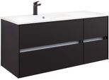 Waschtisch SAPHIR "Solid-Surface-Waschtisch mit Unterschrank Serie 6010,vormontiert,113cm", schwarz matt, schwarz matt, B:113cm H:53,2cm T:50cm, Holzwerkstoff, Waschtische, Waschtisch, Waschplatz, 4 Schubladen, LED-Beleuchtung, Badmöbel Set mit Waschtisch