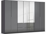 Drehtürenschrank OTTO HOME "Kleiderschrank Kleiderschränke Schrank Garderobe AGORDO mit Glasfront", grau (graumetallic, glas basalt), B:315cm H:210cm T:54cm, Holzwerkstoff, Schränke, Drehtürenschrank, mit Außenschubkästen, in 7 Breiten und 2 Höhen MADE IN GERMANY