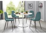 Essgruppe OTTO HOME, blau (weiß, blau), Kunstleder, Sitzmöbel-Sets, Essgruppe, mit rundem Tisch in weiß Hochglanz