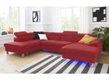 Wohnlandschaft COTTA "Komaris U-Form, B: 320 cm", rot, B:320cm, Microfaser PRIMABELLE (100% Polyester);Kunstleder SOFTLUX;Feinstruktur (100% Polyester);Kunstleder SOFTLUX/Struktur (100% Polyester);NaturLEDER, Sofas, Wohnlandschaft, mit Kopfteilverstellung, optional Bettfunktion, Bettkasten & Licht